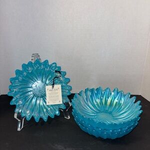 AKCAM Iridescent Blue Glass Sunburst Bowls